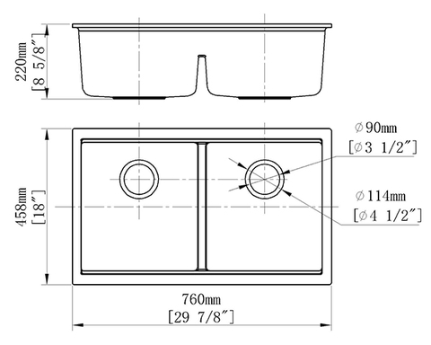 Chậu Rửa Chén Đá 2 Hộc Australia U7646-G01 Đen