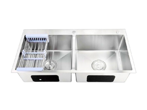 BỒN RỬA CHÉN 2 HỘC INOX 304 KHÔNG SƠN DÀY 4MM LANKA