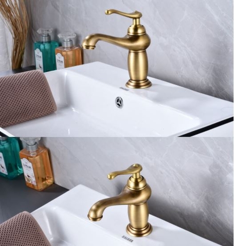 Vòi Lavabo Nóng Lạnh Đồng Cổ Điển Màu Vàng LANKA LBNL14