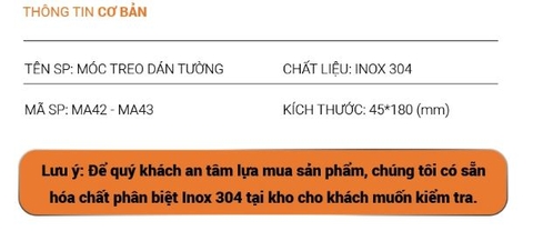 Móc áo dán tường inox 304 Mã MA43 (loại 3)