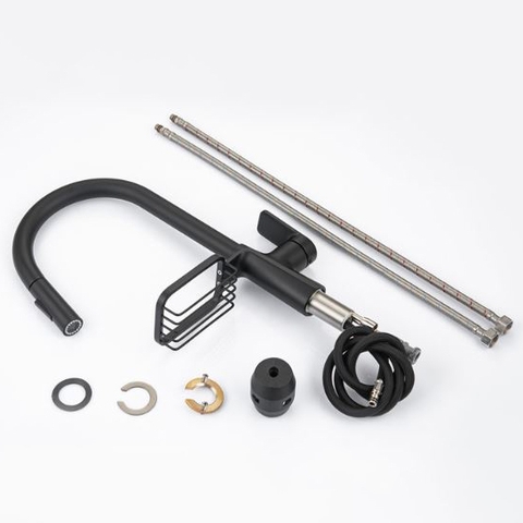 Vòi rửa chén nóng lạnh dây rút đồng sơn tỉnh điện màu đen LANKA VRCNL29