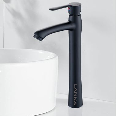 Vòi Lavabo Tròn cao 30cm Đồng Thau Sơn Tỉnh Điện Màu Đen Lanka LBL08