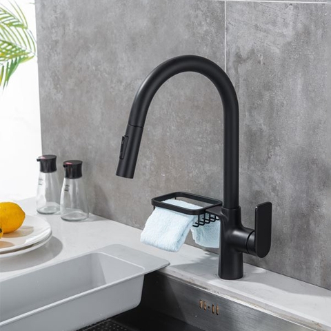 Vòi rửa chén nóng lạnh dây rút đồng sơn tỉnh điện màu đen LANKA VRCNL29