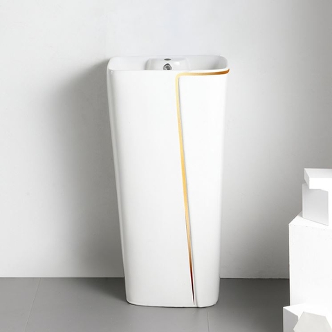 Lavabo trụ đứng liền khối mã P140 [Trắng Viền Vàng]
