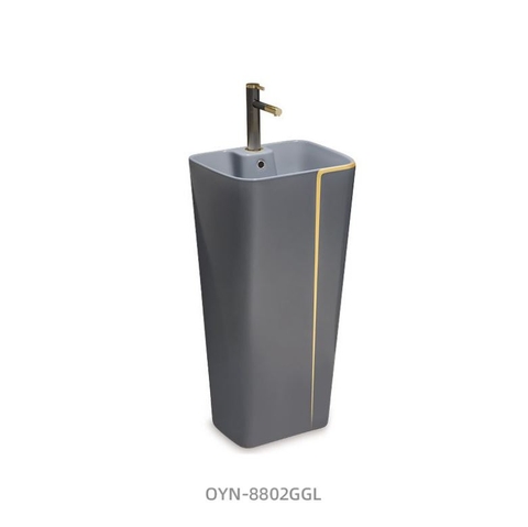 Lavabo trụ đứng liền khối mã P141 [Xám Viền Vàng]