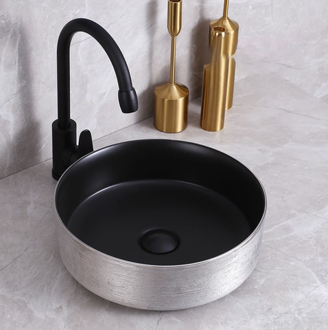 LAVABO SỨ ĐẶT BÀN MẪU TRÒN ĐEN LANKA MÃ LB20