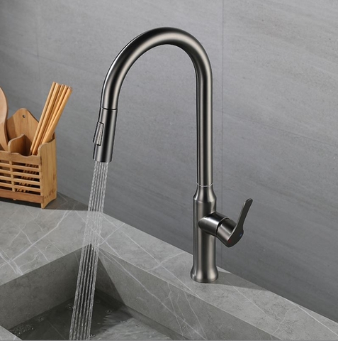 Vòi rửa chén nóng lạnh mẫu dây rút màu ghi xám LANKA VRCNL24