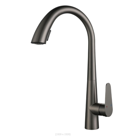 Vòi Rửa Chén Rút Nóng Lạnh Đồng Thau Sơn Tĩnh Điện Xám LANKA NL25