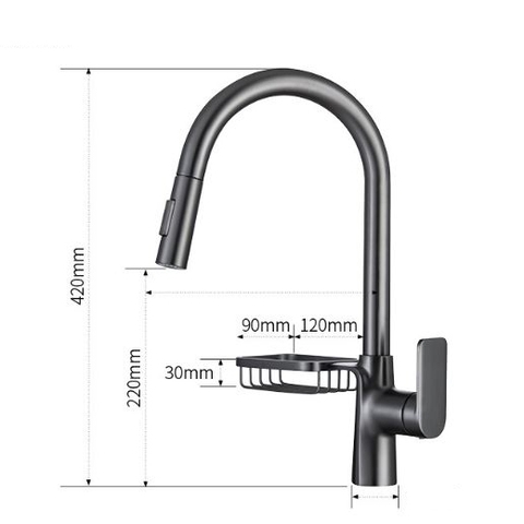 Vòi rửa chén nóng lạnh dây rút đồng sơn tỉnh điện màu đen LANKA VRCNL29