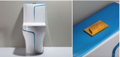 Bồn cầu khối Lanka xả xoáy mã C8872B [Trắng Viền Xanh]