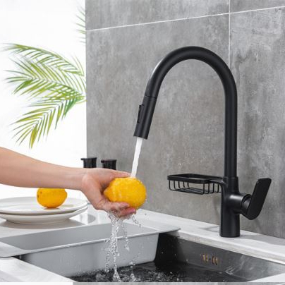 Vòi rửa chén nóng lạnh dây rút đồng sơn tỉnh điện màu đen LANKA VRCNL29