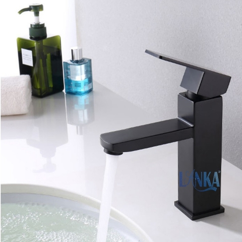 Vòi Lavabo Vuông Nóng Lạnh Inox Sơn Tĩnh Điện Đen LANKA LBNL09