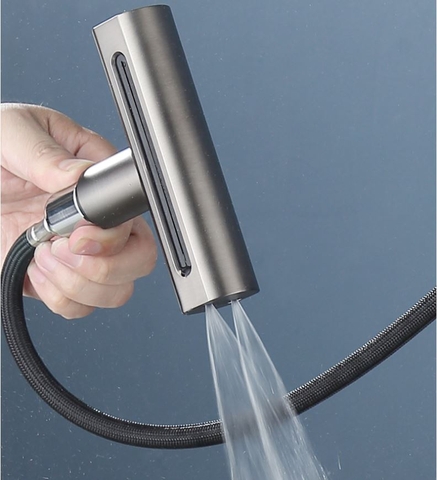 Vòi rửa chén nóng lạnh mẫu dây rút màu xám LANKA mã VRCNL19