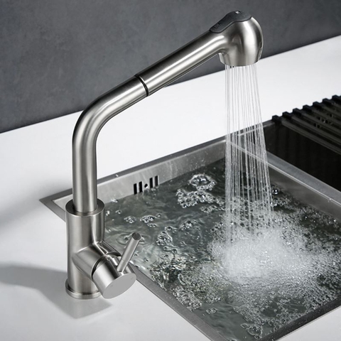 Vòi Rửa Chén Nóng Lạnh Dây Rút Inox 304 Mờ LANKA VRCNL04