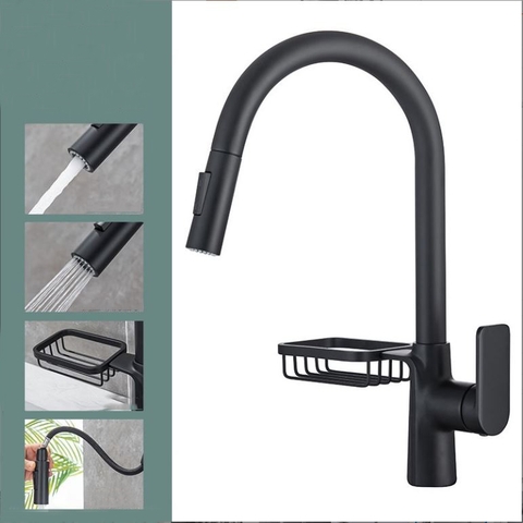 Vòi rửa chén nóng lạnh dây rút đồng sơn tỉnh điện màu đen LANKA VRCNL29