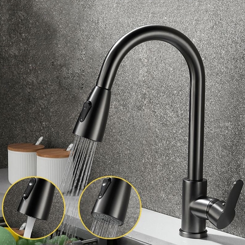 Vòi rửa chén nóng lạnh dây rút inox 304 phủ nano màu đen LANKA