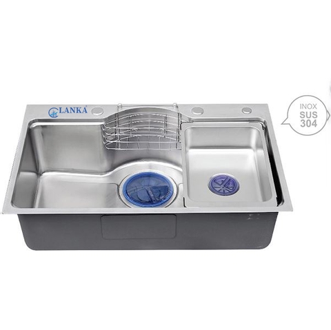 Chậu rửa chén 1 ngăn lớn có khay để dẻ rửa chén inox 304 cao cấp LANKA