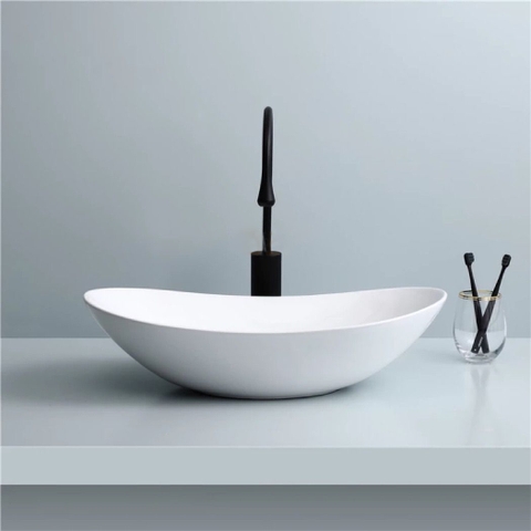 LAVABO SỨ ĐẶT BÀN MẪU THUYỀN MÀU TRẮNG AZ14