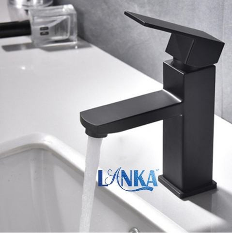 Vòi Lavabo Vuông Nóng Lạnh Inox Sơn Tĩnh Điện Đen LANKA LBNL09