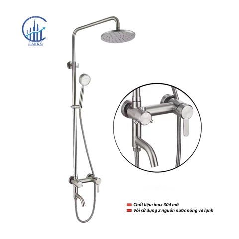 Vòi sen tắm đứng tròn inox 304 loại dày, vòi sen tăng áp LANKA mã SC11