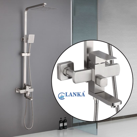 SEN CÂY TẮM ĐỨNG VUÔNG NÓNG LẠNH INOX 304 MỜ mã SC04 LANKA