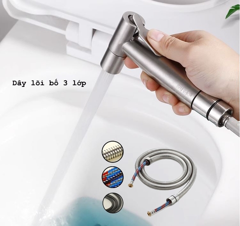 Vòi Xịt Vệ Sinh Inox 304 dây lõi bố 3 lớp Lanka VX02