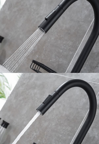 Vòi rửa chén nóng lạnh dây rút đồng sơn tỉnh điện màu đen LANKA VRCNL29