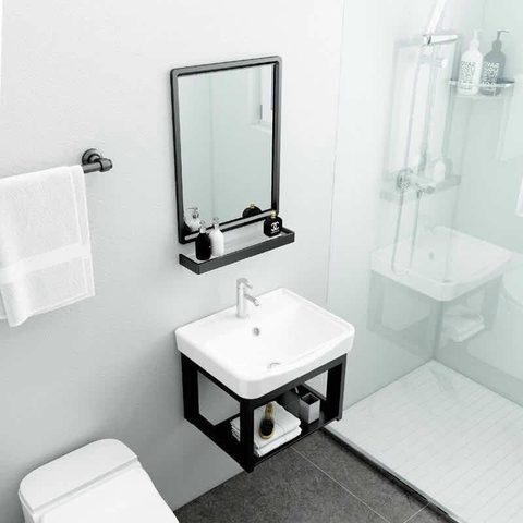 Bộ tủ chậu lavabo kệ gương vuông Lanka
