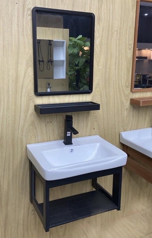 Bộ tủ chậu lavabo kệ gương vuông Lanka