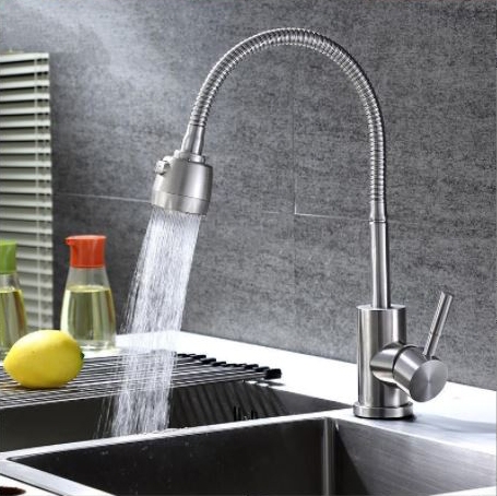 Vòi Rửa Chén Nóng Lạnh Inox 304 Mờ Bẻ, Xoay 360 Độ