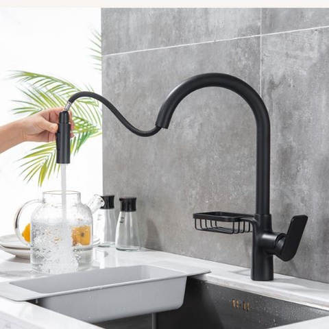 Vòi rửa chén nóng lạnh dây rút đồng sơn tỉnh điện màu đen LANKA VRCNL29