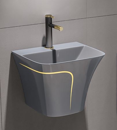 LAVABO SỨ TREO TƯỜNG LIỀN KHỐI MÃ  LT1012 LANKA [Xám Viền Vàng]