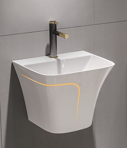 LAVABO SỨ TREO TƯỜNG LIỀN KHỐI MÃ  LT1011 LANKA [Trắng Viền Vàng]