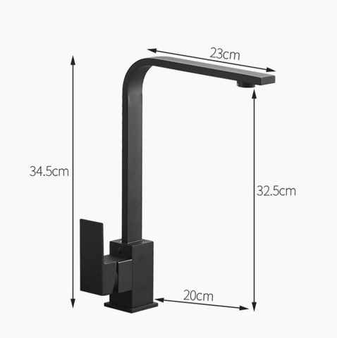 Vòi Rửa Chén Nóng Lạnh Vuông Inox 304  Sơn tỉnh điện màu đen Lanka VRCNL21