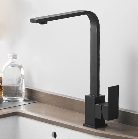 Vòi Rửa Chén Nóng Lạnh Vuông Inox 304  Sơn tỉnh điện màu đen Lanka VRCNL21