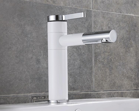 Vòi Lavabo Nóng Lạnh Sơn Tĩnh Điện Trắng Cao 20cm LANKA LBNL10