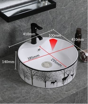 Chậu Lavabo Đặt Bàn Tròn Hoa Văn Nai Rừng LANKA LB06