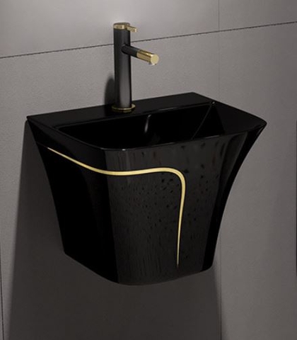 LAVABO SỨ TREO TƯỜNG LIỀN KHỐI MÃ  LT1013 LANKA [Đen Viền Vàng]