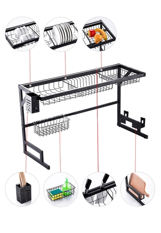 Kệ để chén bát sơn tỉnh điện màu đen loại dày cở 85cm