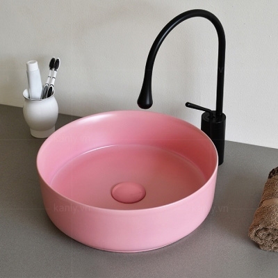 Chậu Lavabo Đặt Bàn Tròn Hồng LANKA LB39