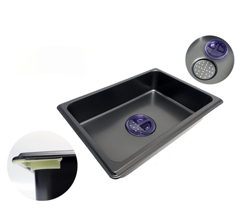 Combo Chậu Rửa Chén 1 Hộc Inox phủ nano Đen Kèm Vòi Nóng Lạnh Sơn Tĩnh Điện Dây Rút
