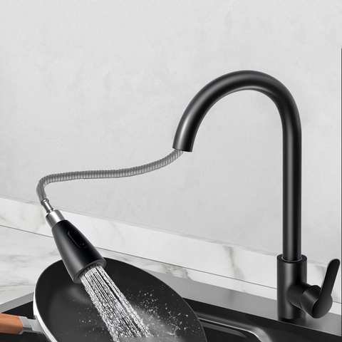 Vòi rửa chén nóng lạnh dây rút inox 304 phủ nano màu đen LANKA