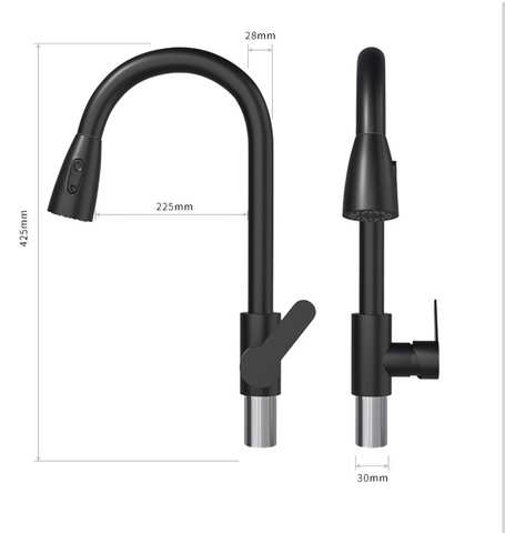 Vòi rửa chén nóng lạnh dây rút inox 304 phủ nano màu đen LANKA