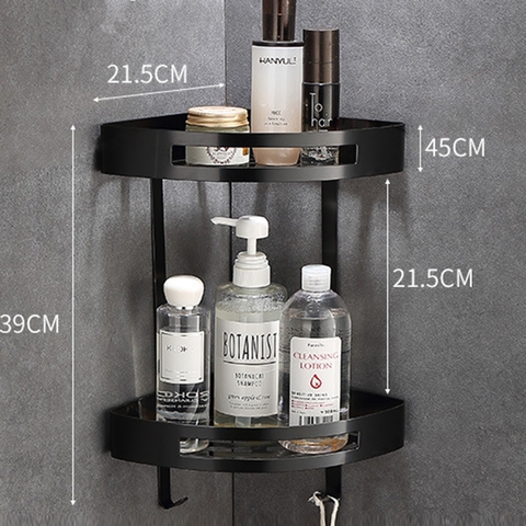 Kệ góc đôi inox 304 sơn tỉnh điện màu đen để vật dụng nhà tắm