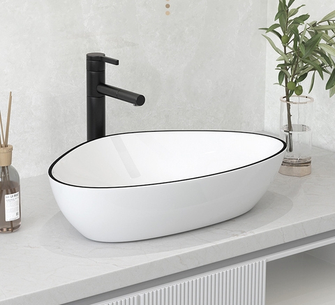 Chậu Lavabo Đặt Bàn Mẫu Tam Giác Viền Đen Lanka LB39