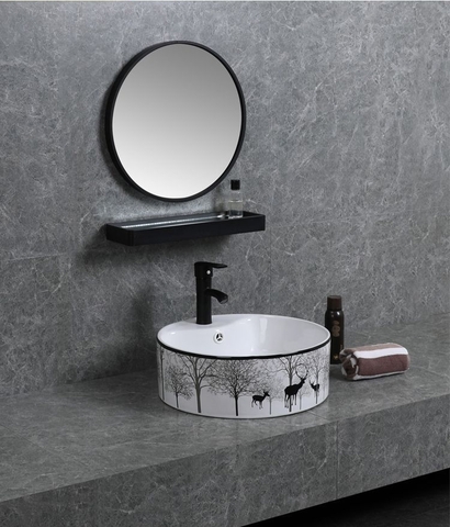 Chậu Lavabo Đặt Bàn Tròn Hoa Văn Nai Rừng LANKA LB06