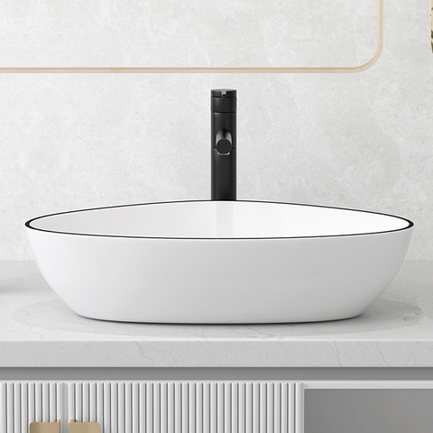 Chậu Lavabo Đặt Bàn Mẫu Tam Giác Viền Đen Lanka LB39