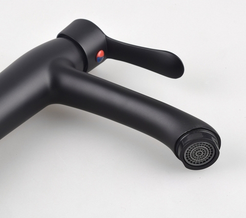 Vòi Lavabo Tròn cao 30cm Đồng Thau Sơn Tỉnh Điện Màu Đen Lanka LBL08