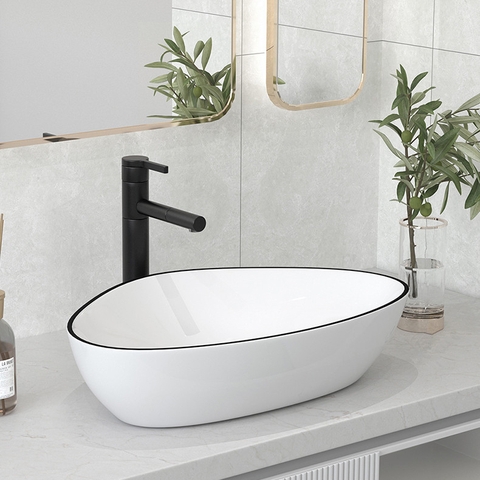Chậu Lavabo Đặt Bàn Mẫu Tam Giác Viền Đen Lanka LB39