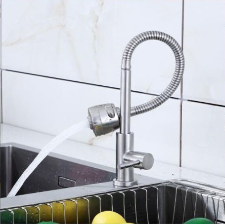 Vòi Rửa Chén Nóng Lạnh Inox 304 Mờ Bẻ, Xoay 360 Độ